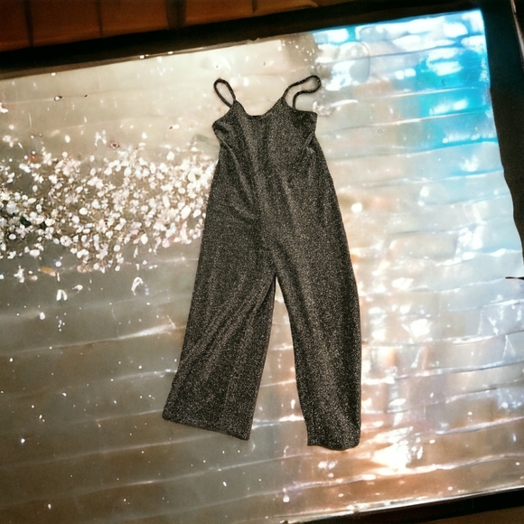 Leith Pants - NWOT Leith Glitter Silver Jumpsuit Spaghetti Strap Size Small